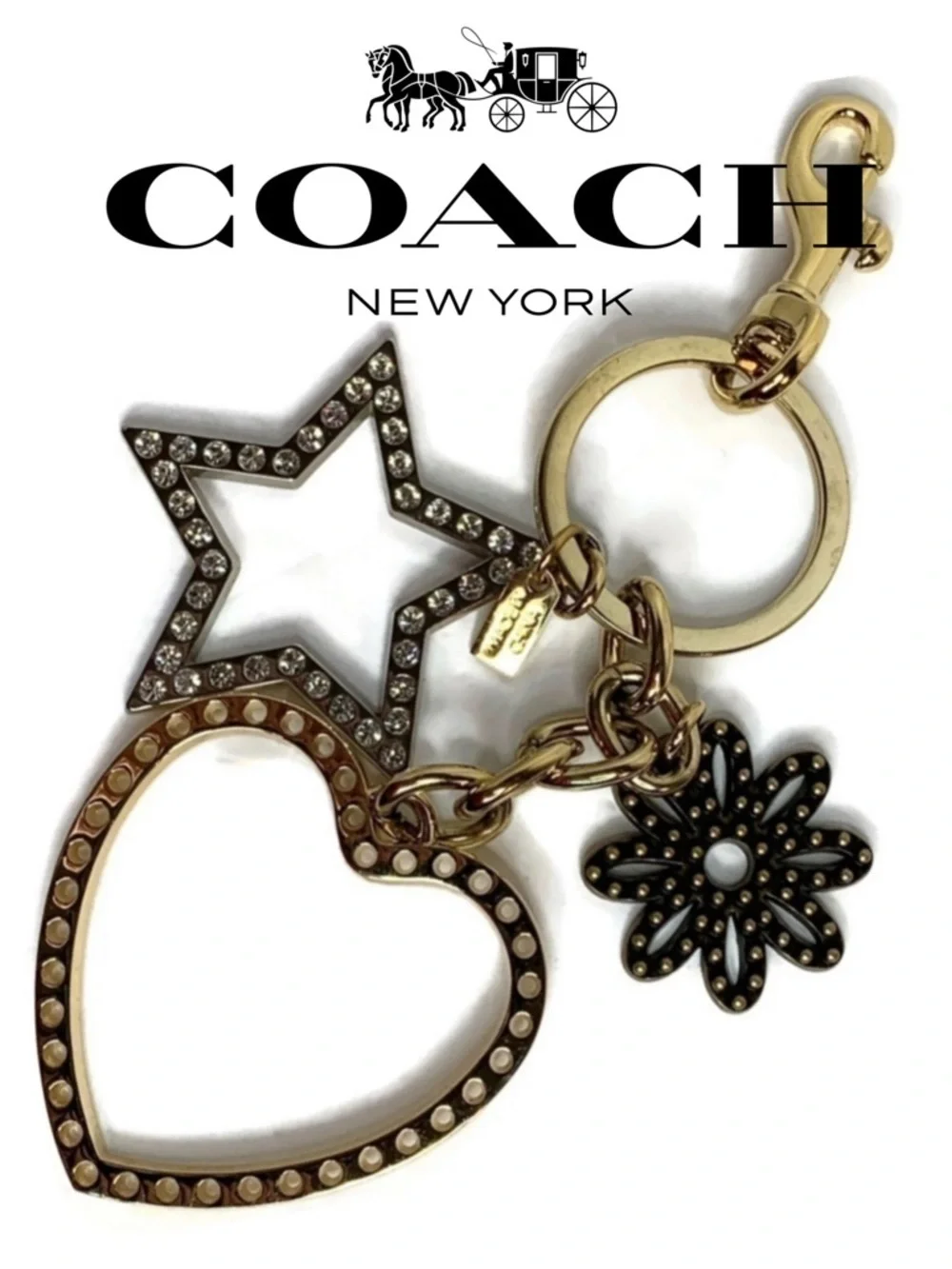 Coach Y2K Rare HTF Dangle Heart Swivel key Chain Fob Keychain